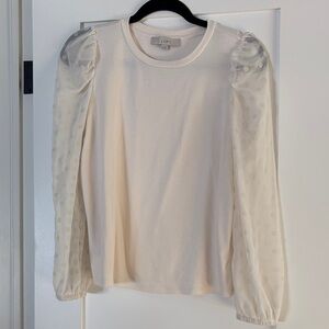 LOFT Cream Puff Sleeve Polka Dot Sheer Sleeve Top